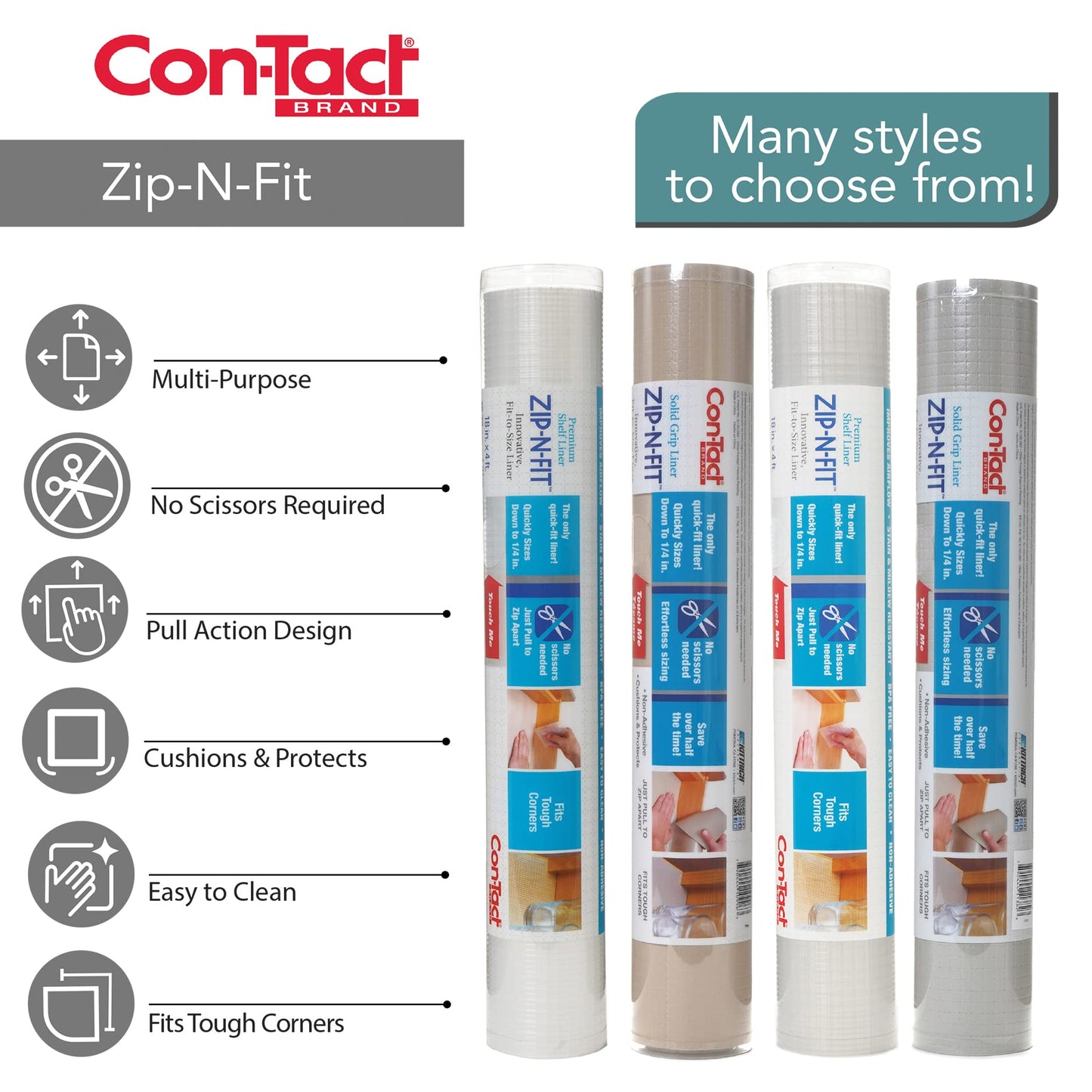 Con-Tact Brand Adhesive Zip-N-Fit Drawer Liner, Solid Grip and Non-Slip Shelf Liner, Suitable to Use in Home, Office, Garage, and More, 18" x 4', Black, Pack of 1