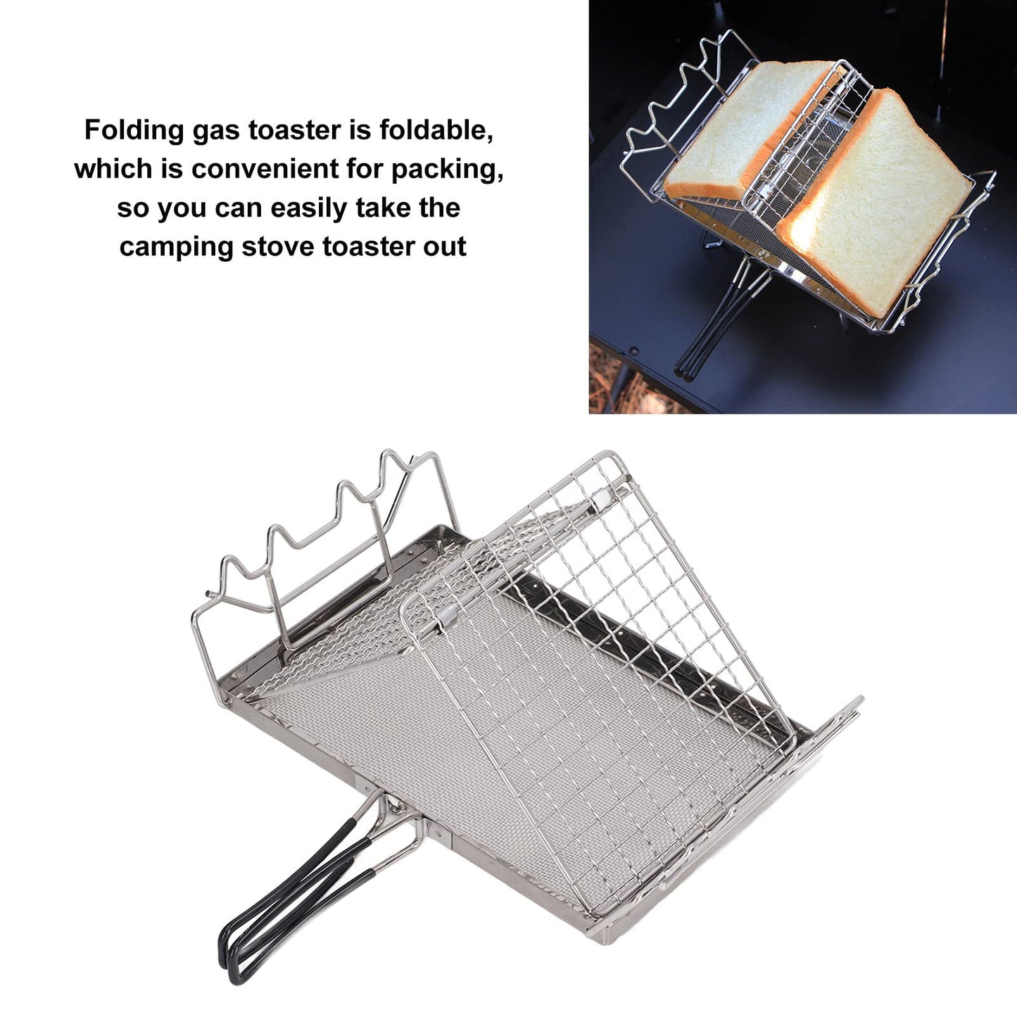 Topyond Portable Stainless Steel Camping Stove Toaster, Folding Outdoor Toaster Rack Holder Stable Structure with Handle for BBQ Camping Picnic