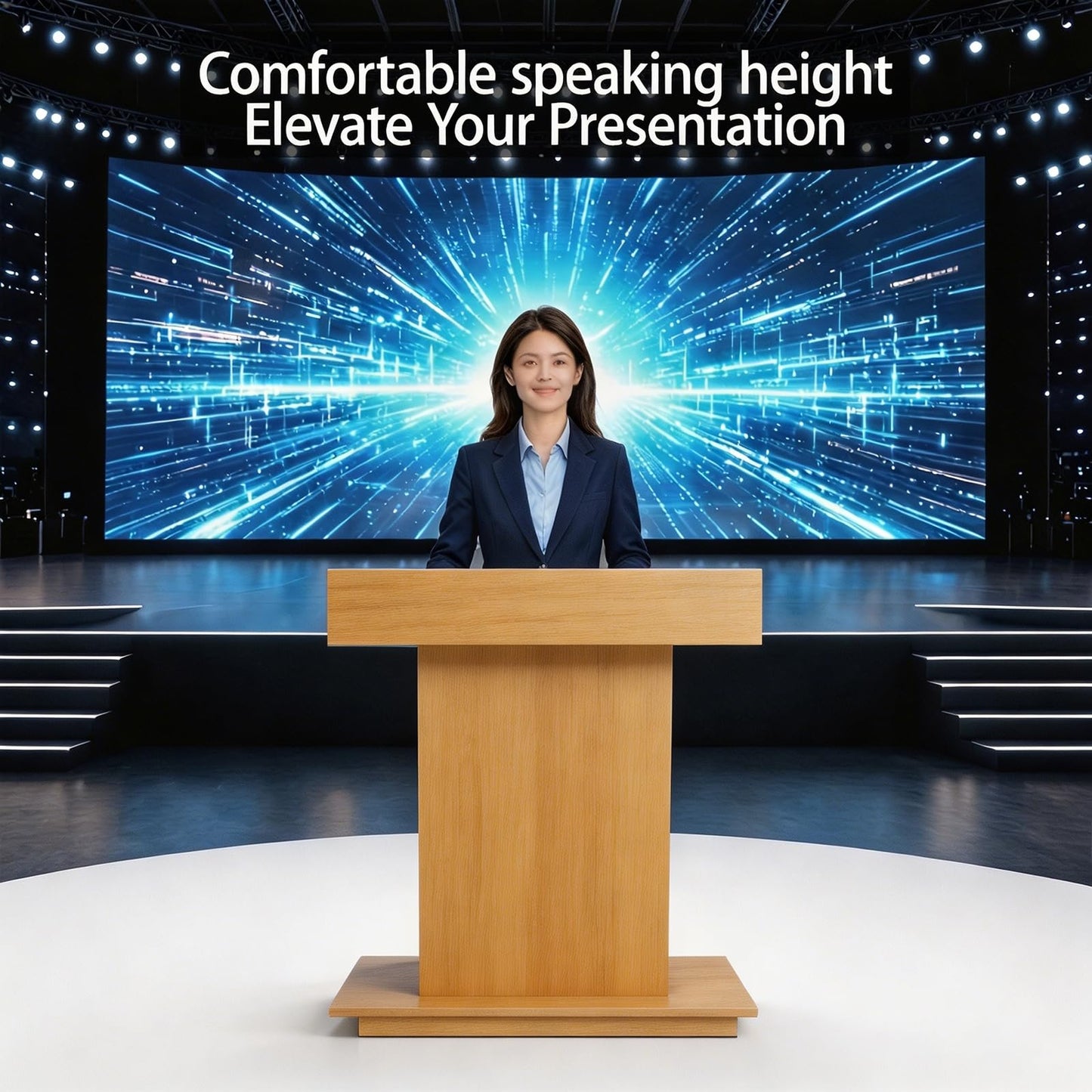 XIHAADOY Wooden Lectern Podium Stand with Lockable Wheels, with Wooden Heavy Base, Mobile Rolling Church Pulpits, Office Wooden Reception Desk, Host Stand for School Conference,Natural