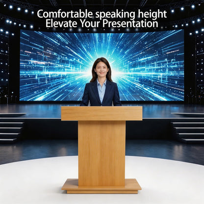 XIHAADOY Wooden Lectern Podium Stand with Lockable Wheels, with Wooden Heavy Base, Mobile Rolling Church Pulpits, Office Wooden Reception Desk, Host Stand for School Conference,Natural