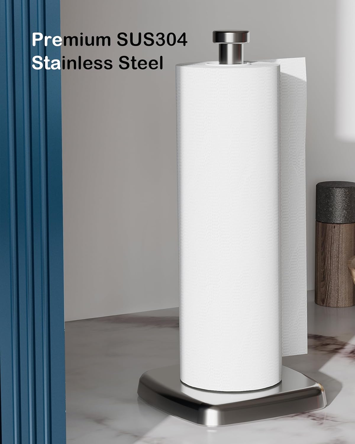 Paper Towel Holder Countertop, Standing Weighted Base Non-Slip Dispenser for Most Size Paper Rolls, Stainless Steel