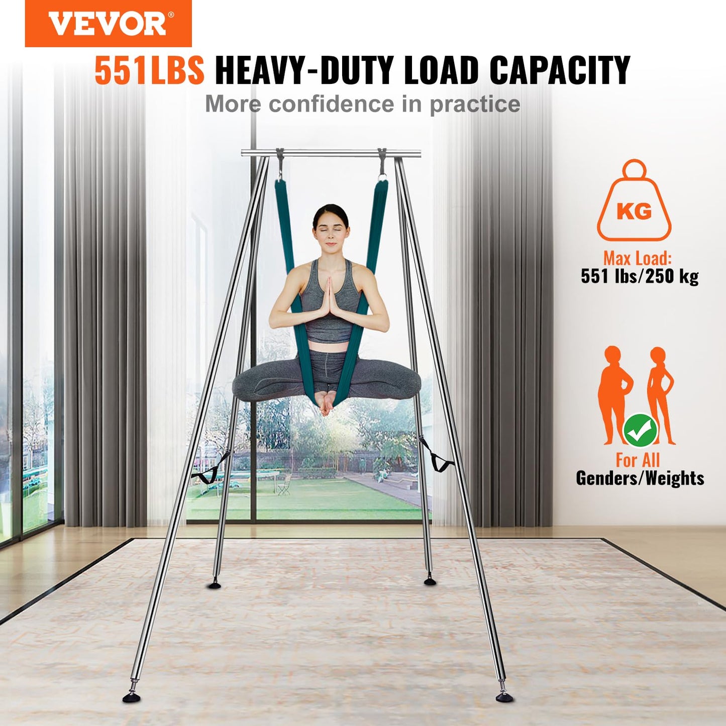 VEVOR Yoga Swing Stand & Hammock, 9.67 ft Tall, Professional Aerial Yoga Setup with 6.6 Yards Swing, Supports Up to 551.15 lbs, Ideal for Both Indoor and Outdoor Use, Green