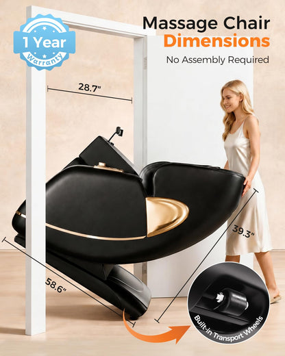 DAHAIY 4D Massage Chair Full Body, AI Voice Control, PU Leather Zero Gravity Heated Back Foot Hand Massage Recliner Chairs, Living Room Furniture,Office,Portable - Black