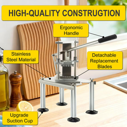Commercial Heavy Duty French Fry Cutter, Stainless Steel Potato Slicer with 1/2" & 3/8" 2 Blades, Strong Suction Manual Vegetable Cutter for Restaurant, Food Truck, Home Commercial Kitchen