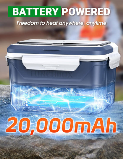 Docusvect Rechargeable Heated Lunch Box for Men, 1.3L Cordless Electric Lunch Box for Adults with Smart Scheduled Heating, Portable Food Warmer with Complete Accessories