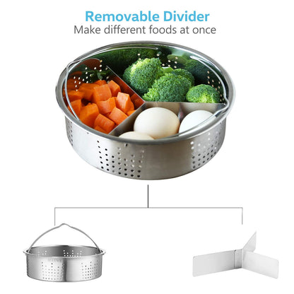 Haswe Steamer Basket for instant Pot Pressure Cooker, Accessories Set Compatible with 5/6/8 Qt InstaPot -18/8 Stainless Steel Strainer Insert with Silicone Handle,Divider,Egg Steamer Rack, 6 Quart