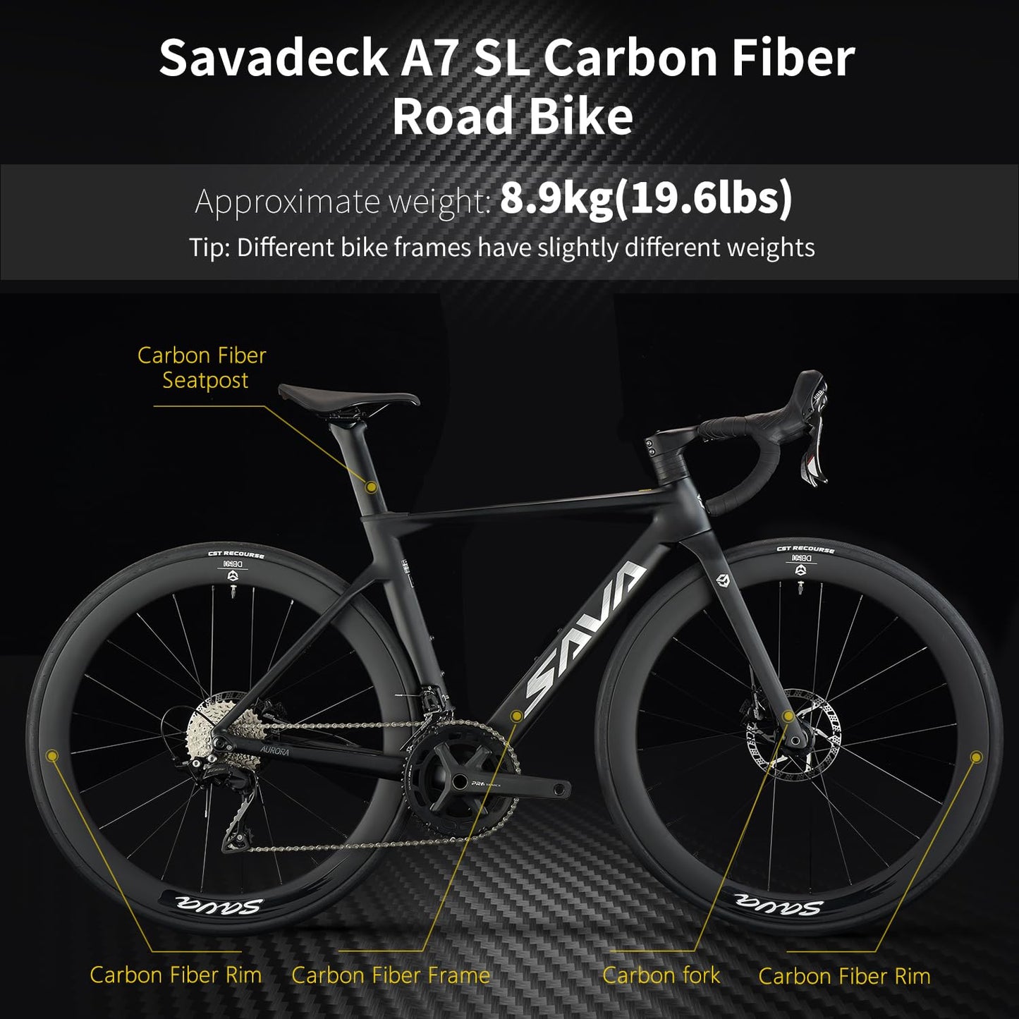 SAVADECK A7L Carbon Road Bike, T800 Carbon Fiber Frame 700C Racing Bicycle with Shimano 105 R7100 24 Speed Groupset and Hydraulic Disc Brake, Ultra-Light Carbon Bike for Man and Women(White,51cm)
