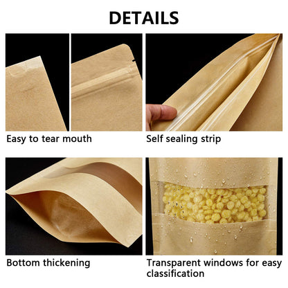 FireKylin 100 Pcs Paper Bags Resealable bags 3.5" x 5.5" Zipper Food Storage Bags, Stand Up, with Matte Window, Reusable, Sealable, for Packaging Products