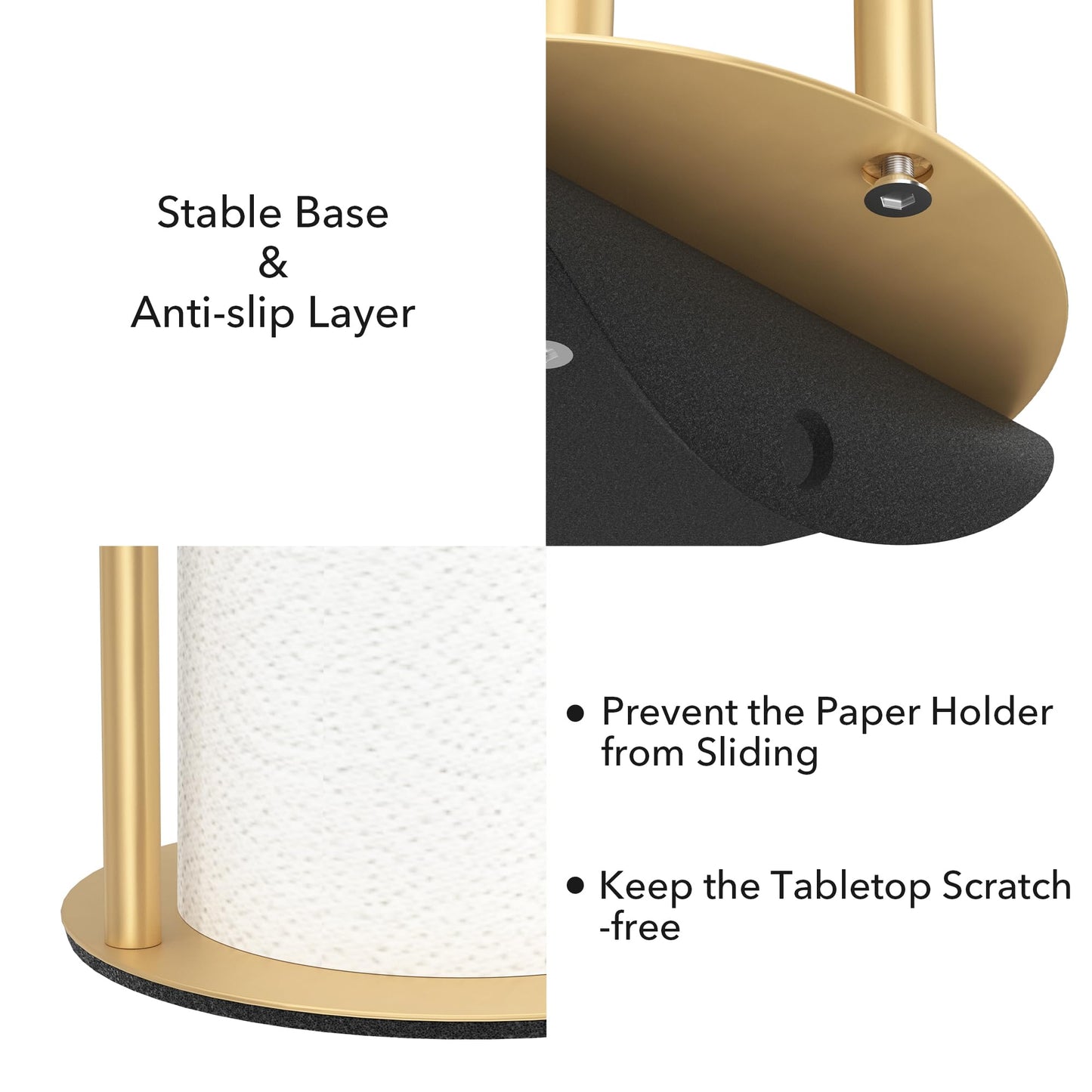 Paper Towel Holder Gold, Premium Stainless Steel Kitchen Roll Dispenser, Countertop Roll Organizer