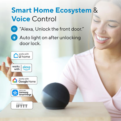 ULTRALOQ Bolt Fingerprint Smart Lock with Handle Lever Set, Built-in WiFi Front Door Lock Set, Biometric Deadbolt with Door Sensor, Remote Control, Auto Unlock, 10 Months Battery, IP65, BHMA Grade 1