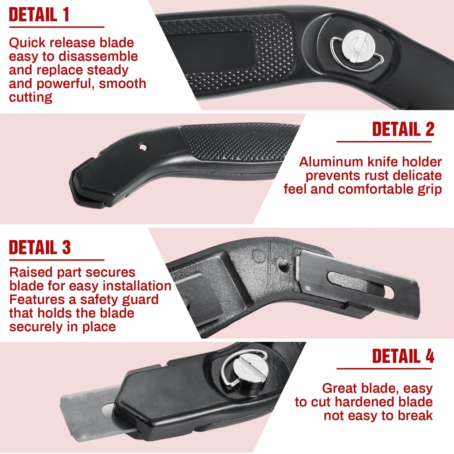 Lasnten 2 Pieces 6 Blades Utility Carpet Knife Cutting Heavy Duty Carpet Knife Cutter Tools with Blades Razor Blade Knives with Protective Cap for Box Cutter Roofing Purpose, Aluminum (Black)
