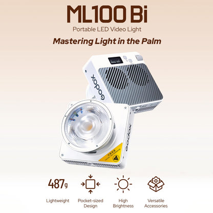 Godox ML100Bi Kit2 Pocket LED Video Light 120W Bi-Color Photography Fill Light 2800K-6500K CRI97+ TLCI98+ APP Control 11 Lighting Effects Godox Mount for Vlog Live Streaming Photography