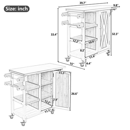 Foldable Outdoor Kitchen Island Cart with Stainless Steel Top, Rolling Grill Table with Storage Cabinet Shelves and Double Towel Rack, Wooden BBQ Prep Station with Lockable Wheels for Patio, Natural