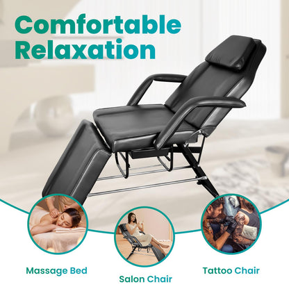 Professional Tattoo Chair for Client, Heavy Duty Facial Bed and Esthetician Massage Table with Hydraulic Rolling Stool & Storage Baskets, Multi-Purpose Lash Bed for Salon Spa Beauty Equipment, Black