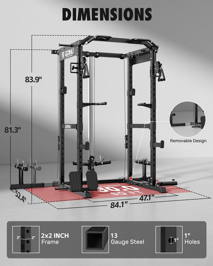 GOIMU RH01 Power Cage Rack, 2000LBS Squat Rack with with Cable Crossover System&LAT Pull Down System, Multi-Function Workout Cage for Home&Garage Gym (Black, RH01 Power Cage with 290LB C Weights)