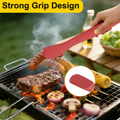 Beijiyi Kitchen Tongs for Cooking, 9" & 12" Set, Silicone Cooking Tongs with Silicone Tip for Nonstick Cookware, 600°F Heat Resistant, Stainless Steel Core, Great for Grilling and Serving Food (Red)