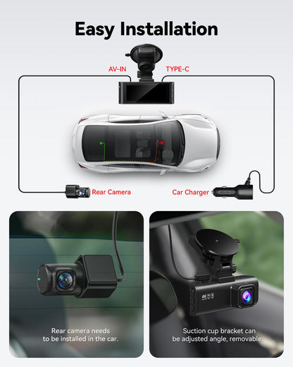 REDTIGER Dash Cam Front Rear, 4K/2.5K Full HD Dash Camera for Cars, Included 32GB Card, Built-in Wi-Fi GPS, 3.16” IPS Screen, Night Vision, 170°Wide Angle, WDR, 24H Parking Mode(F7NP)