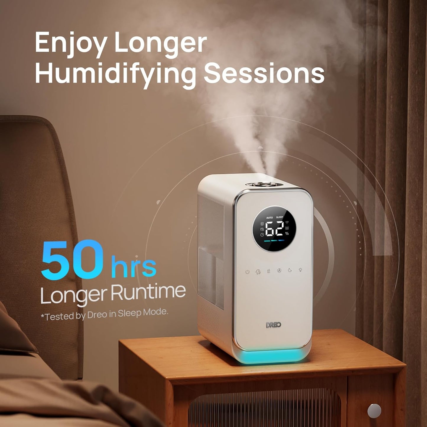 50 5L, DREO Humidifiers for Bedroom, Top-filled Smart Quiet Cool Mist Humidifier for Large Room, Hours Runtime