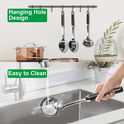 12" Stainless Steel Cooking Spoons Set & Serving Spoons Set with Heat-Resistant Handle, Slotted Spoon, Solid Spoon & Soup Ladle Kitchen Utensils Set for Effortless Home and Commercial Use, 3 Pack