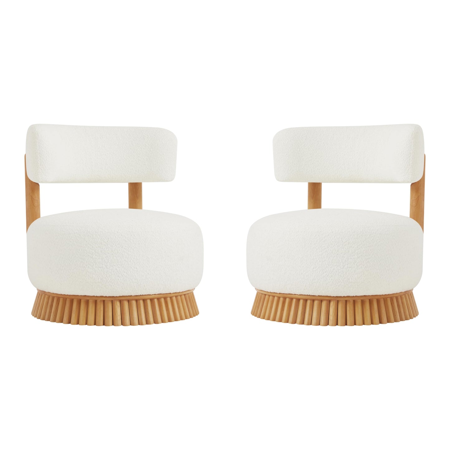 Christopher Knight Home Eloise Modern Accent Chair Set of 2, Boucle Upholstered Lounge Chair Indoor with Wooden Frame, Comfy Reading Chair for Bedroom, Light Beige+Natural
