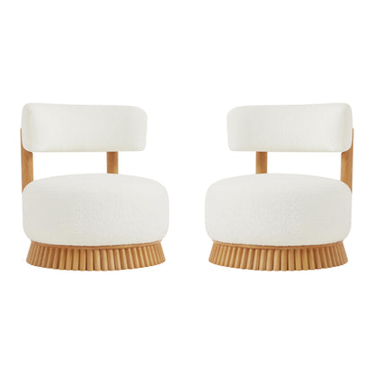 Christopher Knight Home Eloise Modern Accent Chair Set of 2, Boucle Upholstered Lounge Chair Indoor with Wooden Frame, Comfy Reading Chair for Bedroom, Light Beige+Natural
