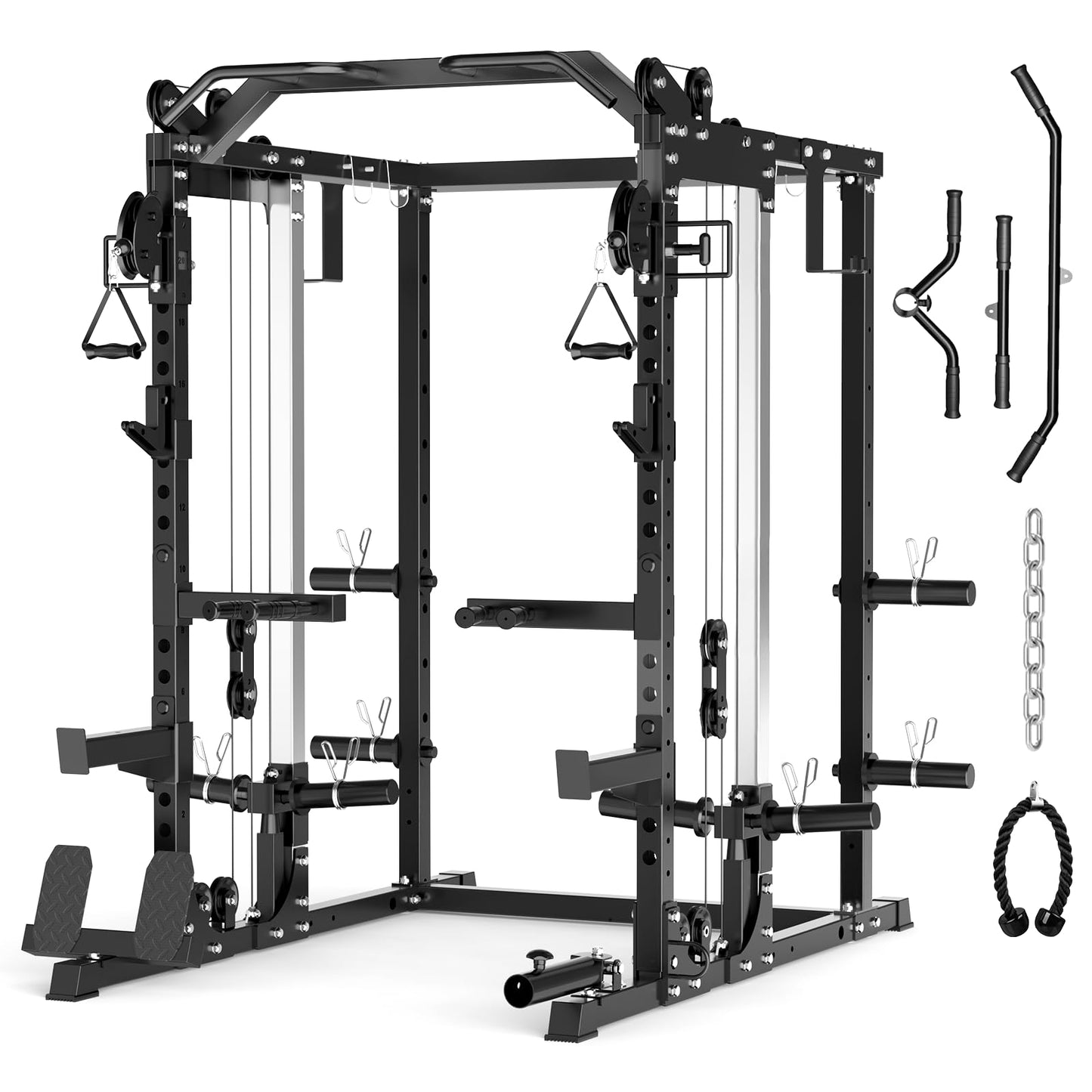 Roygym 2000LBS Power Cage, Power Rack with Cable Crossover System, All-in-One Squat Rack with Dual Independent Pulley System for Home Gym, Black