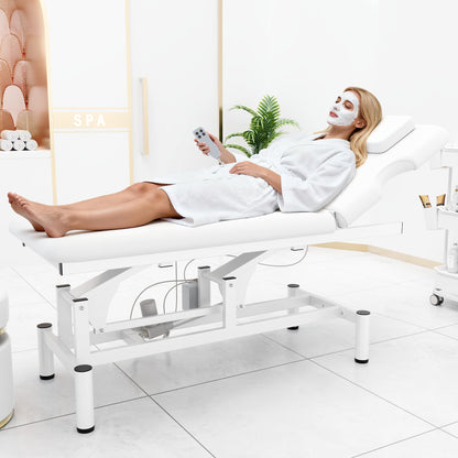 Dolonm 2 Motors Electric Massage Table, Hydraulic Electric Lift Adjustable Backrest and Height Lifting for Treatment, Physical Therapy, Spinal Massage, Facial Spa, Waxing, Tattooing - White