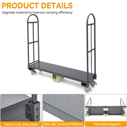 YINTATECH 2000lbs Heavy-Duty U-Boat Cart,63"*15.75"*61.5" U Boat Platform Dolly with 6 Casters(4 Swivel Wheels with Brake & 2 Solid Wheels) for Garage,Warehouse,Household