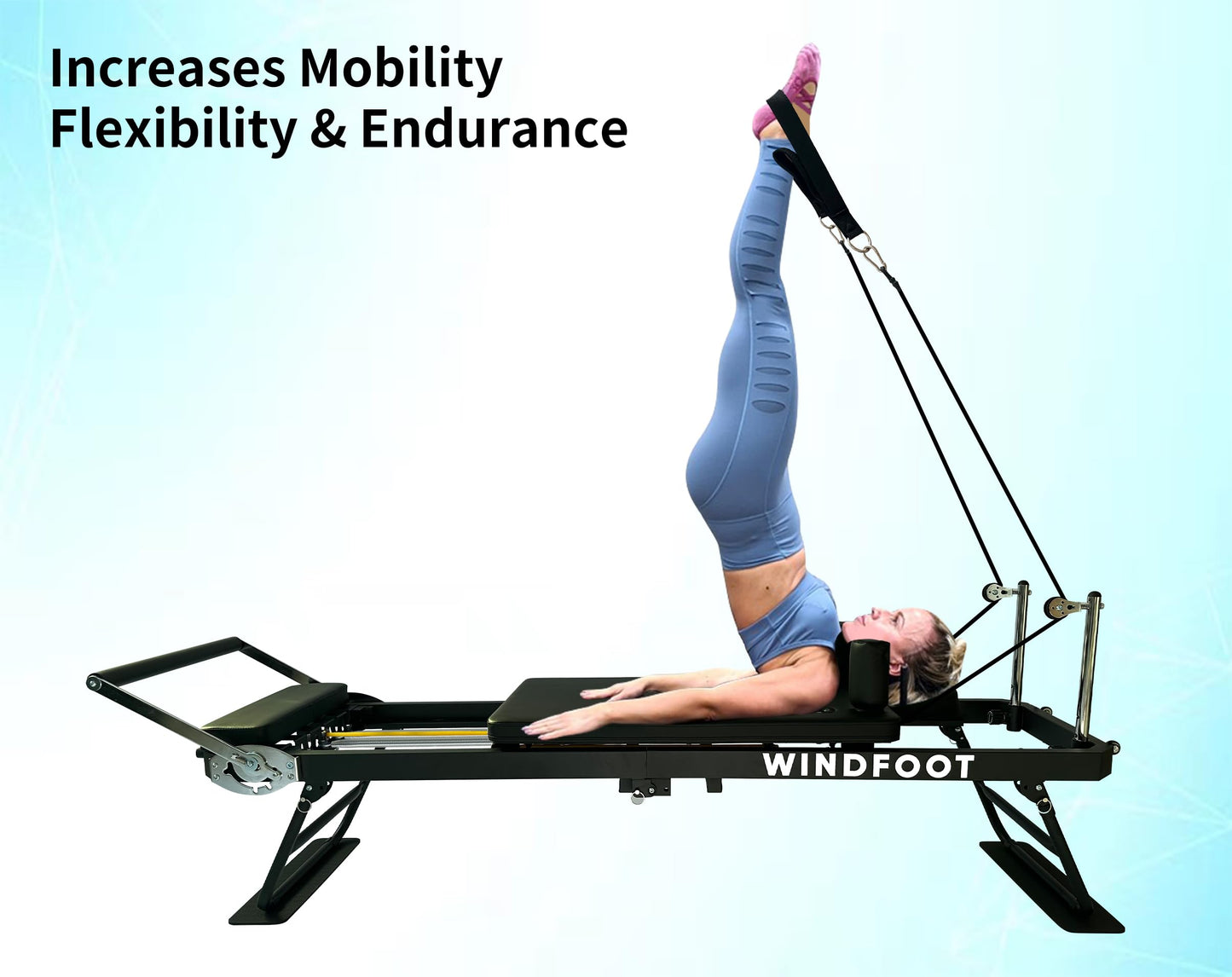 WINDFOOT Pilates Reformer Machine Equipment with 4X22LB Springs & 5X11LB Cords for Home Workout, Foldable Pilates Equipment with Jump Board for All Level Users (Black)