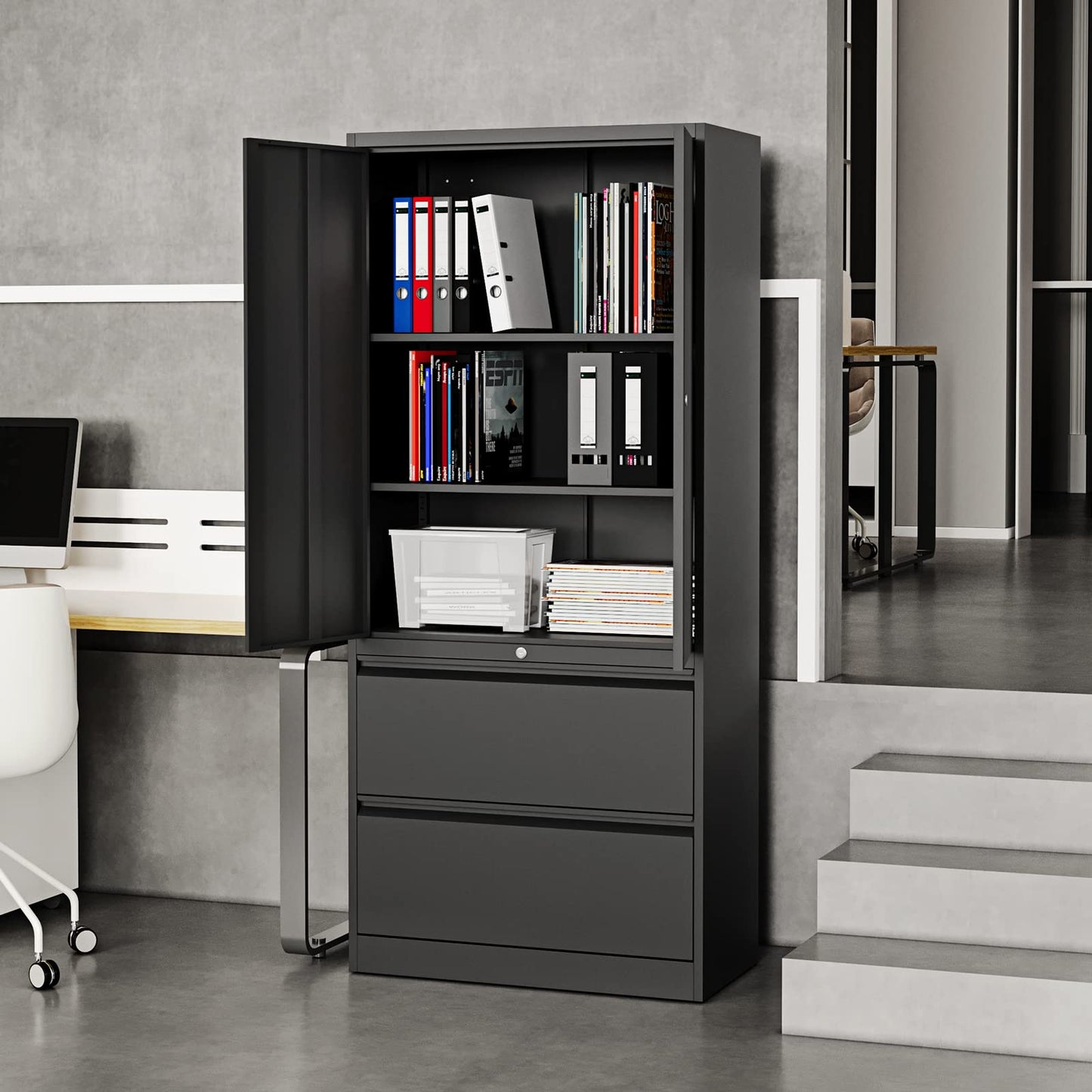 Fesbos Metal Cabinets with Lockable Drawers and Doors Lateral File Cabinets Steel Filing Lockers Book Case for Home Office Hanging Files Letter/Legal/F4/A4 Size