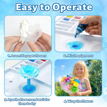 DoodleDoo Paper Flower Craft Kit, Arts and Crafts Flower Science Kit, DIY Magic Color Changing Paper Flowers Kit for Kids Ages 6-11, Educational Gift for Girls, Gift for Birthday Mother's Day