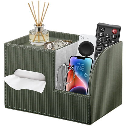Fanousy Modern PU Leather Cube Tissue Box Cover with Storage Tray, Multifunctional Remote Control Holder & Facial Tissue Dispenser Organizer for Nightstand, Bathroom, Bedroom, Office & Home Decor