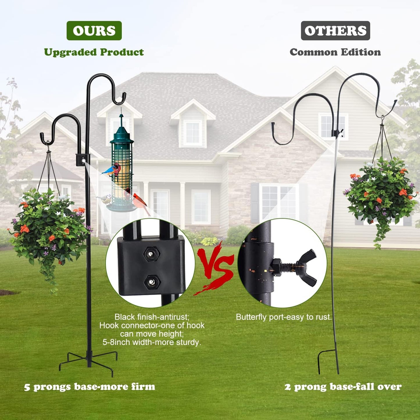 76 Inches Shephard Hooks Outdoor for Lanterns Double Hooks Heavy Duty Shepherd Stand Plant Hanger Yard Hooks for Solar