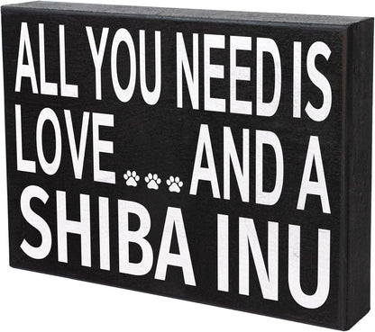 JennyGems Shiba Inu Gifts, All You Need Is Love and a Shiba Inu Wooden Sign, Shelf Decor and Wall Hanging, Made in USA