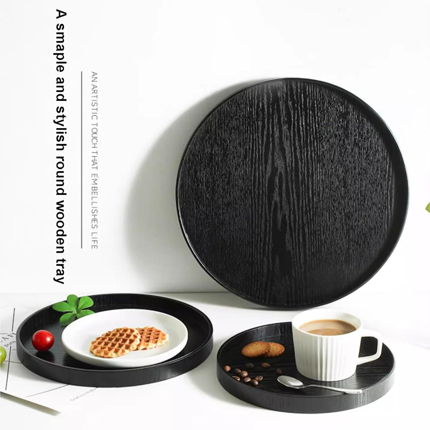 River Restaurant(11.8inch/30cm, Round Wood Serving Tray, Solid Wooden Decorative Tray Non-Slip Tea Coffee Table Tray