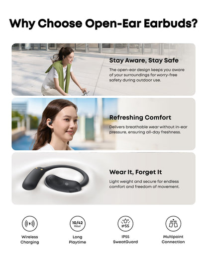 soundcore AeroFit 2 by Anker, Open-Ear Headphones, Real-Time Translation Earbuds, 4 Adjustable Positions for Every Ear Size, 2× Richer Bass, Hi-Res, 42H Playtime, IP55,AI Clear Calls,Wireless Charging