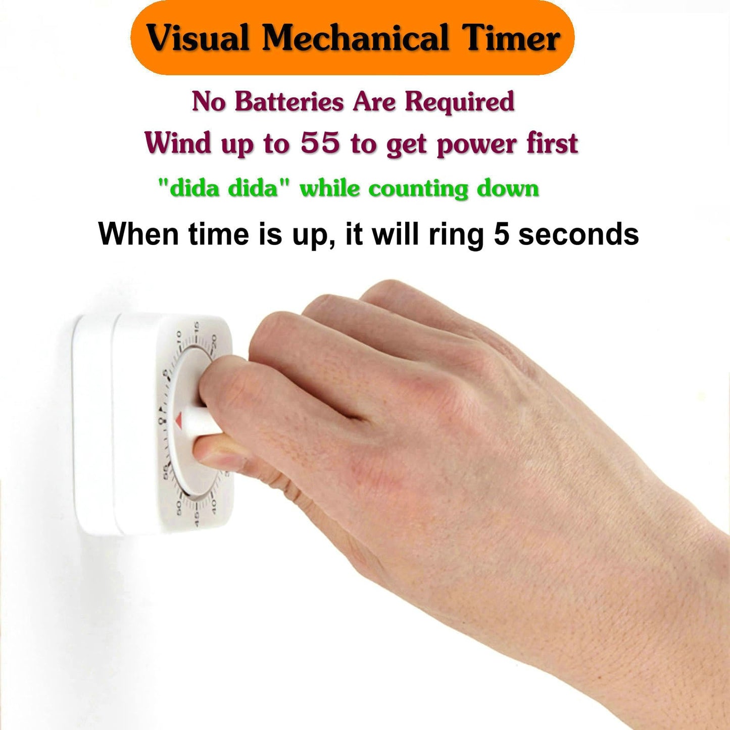 Square 60 Minute Mechanical Kitchen Timer, Easy to Use Visual Cooking Timer with Strong Magnet and Loud Alarm, Manual Countdown Timer for Classroom, Home, Study and Cooking (2 Pack)