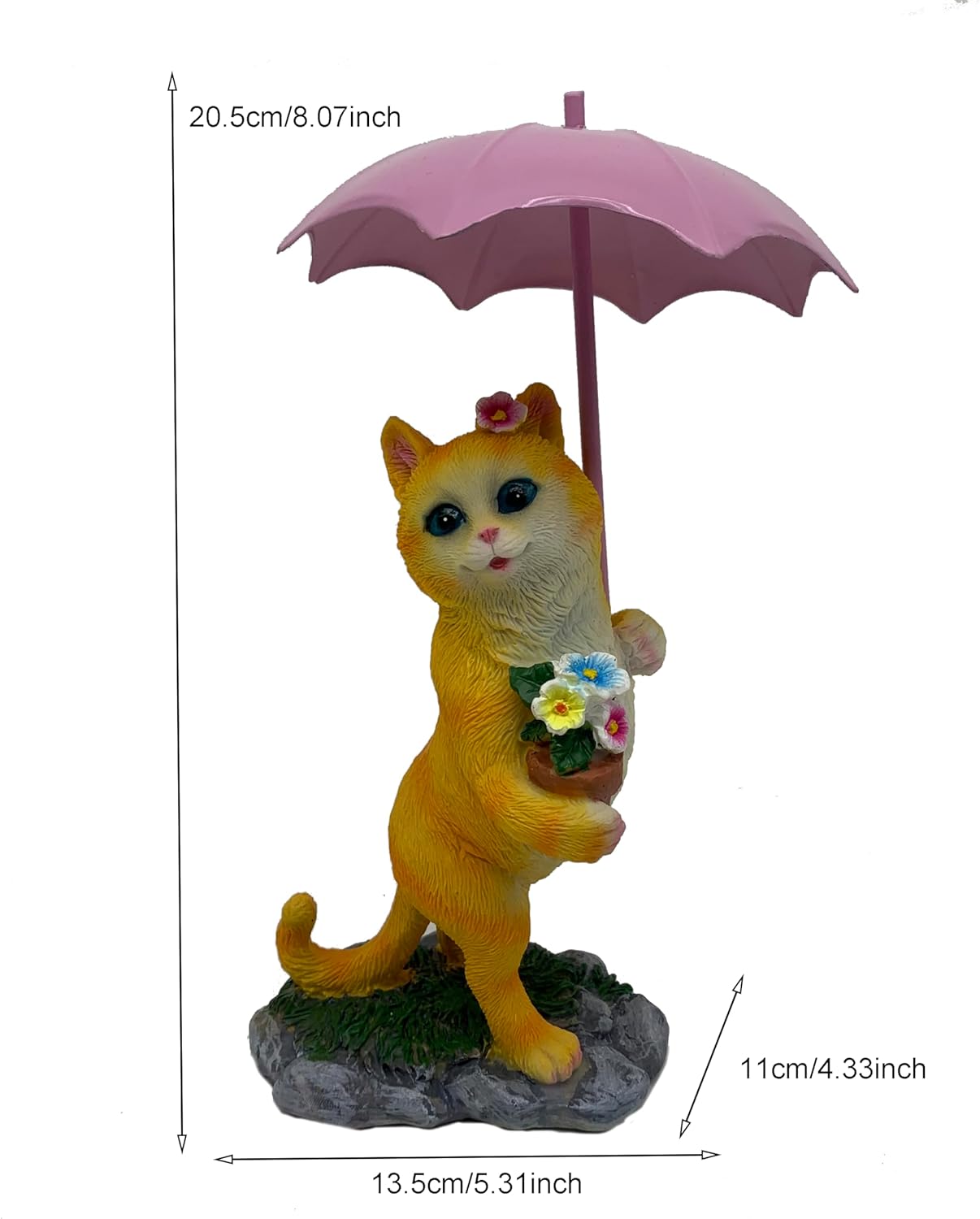 Yaoemei Cat Statue, Garden Kitty Cat Sculpture Holding Flower Pot with Umbrella, Outdoor Cat Home Decor for Yard Patio