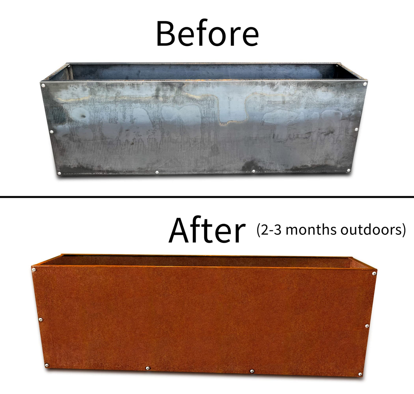 DIY CARTEL Corten Steel Rectangular Outdoor Planter Box, Rustic & Modern Farmhouse Design, Large Raised Metal Garden Bed for Commercial & Residential Use (48in x 10in x 16in)