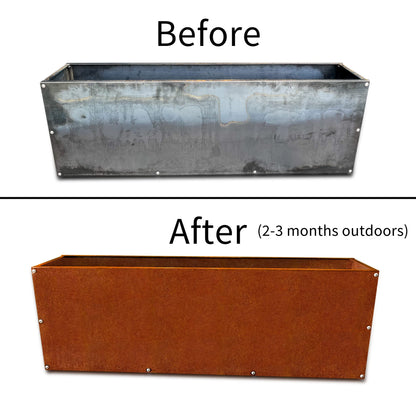DIY CARTEL Corten Steel Rectangular Outdoor Planter Box, Rustic & Modern Farmhouse Design, Large Raised Metal Garden Bed for Commercial & Residential Use (48in x 10in x 16in)