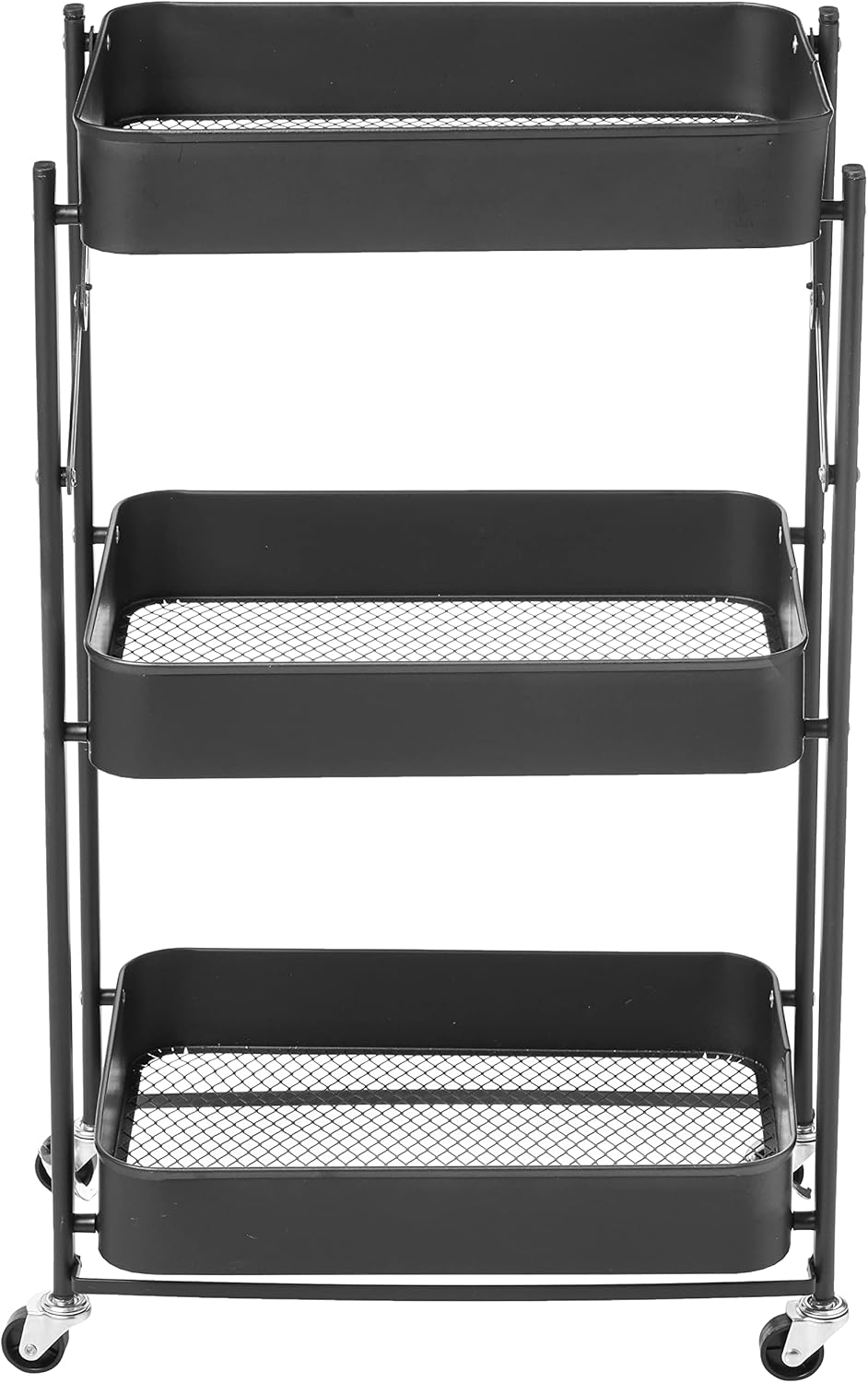 Urban Lifestyle WK640925 3 Tier Foldable Metal Rolling Storage Utility Cart, No Tools Assembly, Black