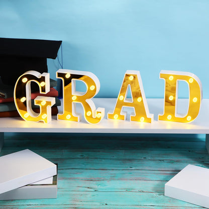Demissle 4 Graduation Party Decorations 2026 Grad LED Marquee Letters Graduation Table Light Up Sign for Kindergarten Preschool High School College Class of 2026 Grad Party Supplies(Gold)