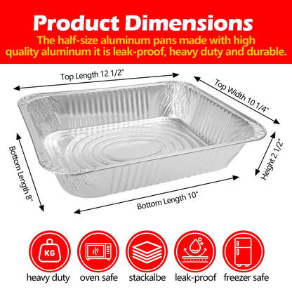 MAXTBEE 9x13 Aluminum Foil Pans, 10 Pack Disposable Trays Half Size Heavy Duty Tin Pans Deep Food Containers For Cooking, Meal Prep, Baking, Roasting, Chafing, Heating or Steam Table