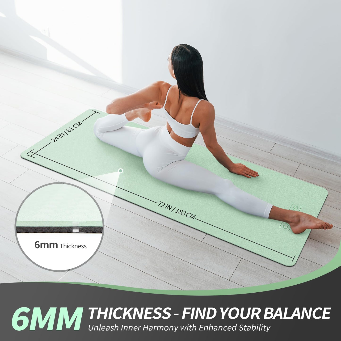 CAMBIVO Yoga Mat for Women Men Kids, 1/3 & 1/4 & 2/5 Inch Extra Thick Yoga Mat Non Slip, 72" x 24" TPE Yoga Mats, Workout Mat with Carrying Strap for Yoga, Pilates and Floor Exercises