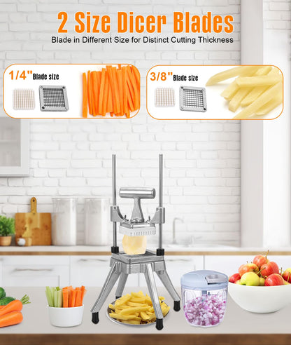BotaBay Commercial Vegetable Fruit Chopper 1/4″&3/8″ Blade Heavy Duty Professional Food Dicer Kattex French Fry Cutter Onion Slicer Stainless Steel for Tomato Peppers Potato