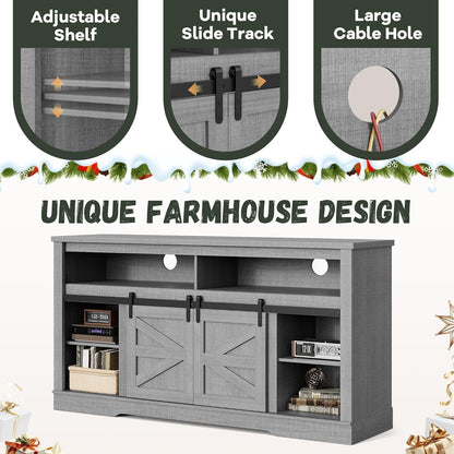 YESHOMY Fireplace TV Stand for Television up to 65+ Inch with Storage and Farmhouse Sliding Barn Doors, Entertainment Center with Cabinet and Shelves, Media Console for Living Room,Gray