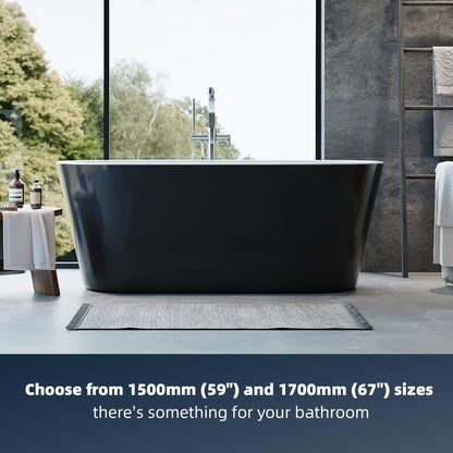 59" Free Standing Tub, Acrylic Soaking Bathtub, Stand Alone Freestanding Tub with Matte Sliver Drain and Overflow, Contemporary Bathtub for Bathroom, Black