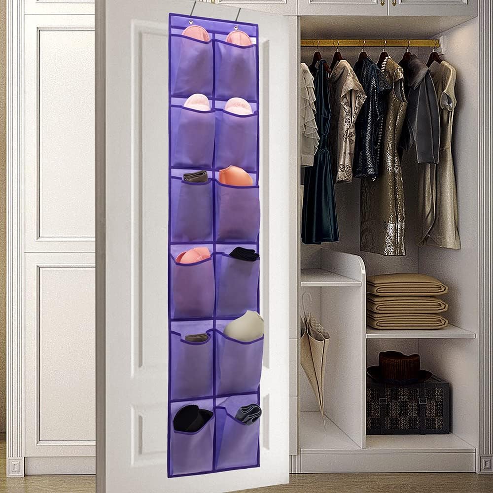 Hanging Storage Organizer Over the Door Shoes with 12 Large Fabric Pockets for Closet Shoe Holder (PURPLE)