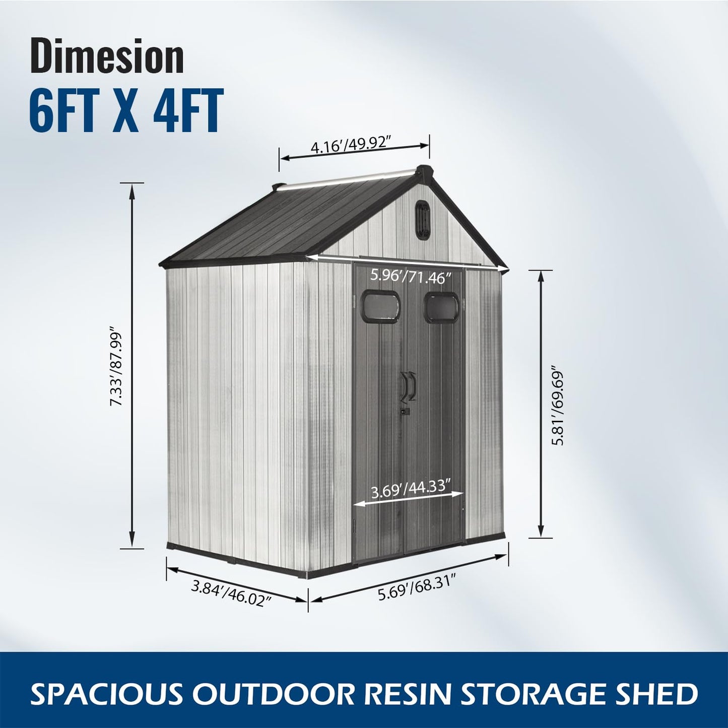 Domi 6x4Ft Resin Outdoor Storage Shed, Small Plastic Garden Shed with Carpet, Outside Weatherproof Storage Building for Tools, Bike, Lawn Mower, Patio, Backyard