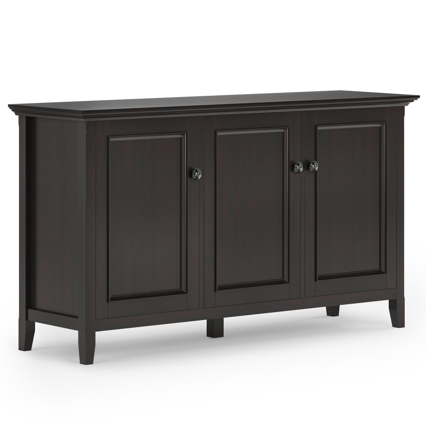 SIMPLIHOME Amherst 60-inch Wide Solid Wood 3-Door Storage Cabinet in Hickory Brown, Transitional-Style Buffet Sideboard for Living Room, Dining Room or Entryway